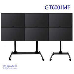 GT6001MF 適用55吋可移動式液晶六螢幕電視立架,最大承重150kg可拼接式移動電視牆架,螢幕可做10度傾斜功能,由地板至掛架中心點高度約180cm,台灣製品