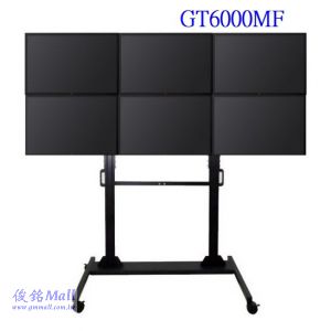 GT6000MF 適用32~43吋可移動式液晶六螢幕電視立架,最大承重150kg可拼接式移動電視牆架,螢幕可做10度傾斜功能,由地板至掛架中心點高度約180cm,台灣製品